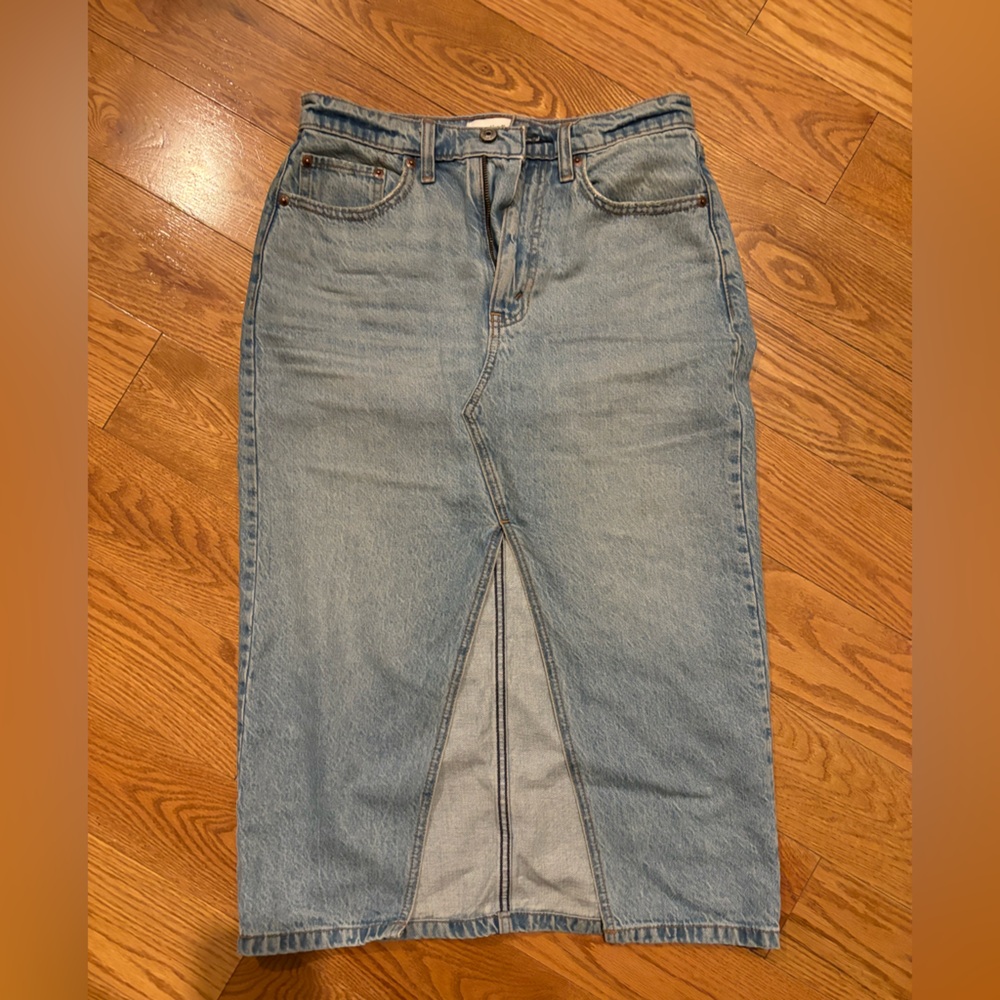 Abercrombie & Fitch high rise midi skirt (denim) with slit